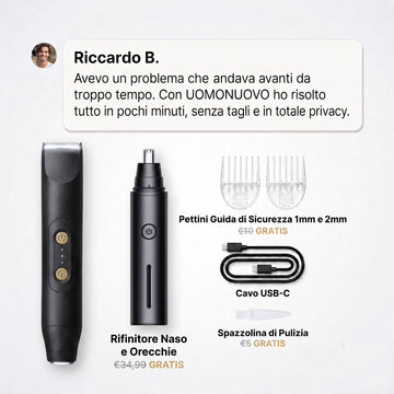 UOMONUOVO — Rasoio elettrico 2 in 1 per corpo e zone intime maschili